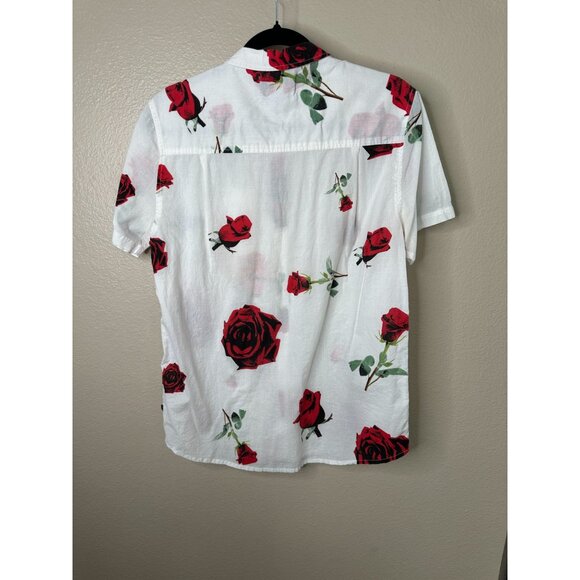 Rollas Mens White Red floral Shirt Small short sleeve button up cotton collared - Picture 5 of 6